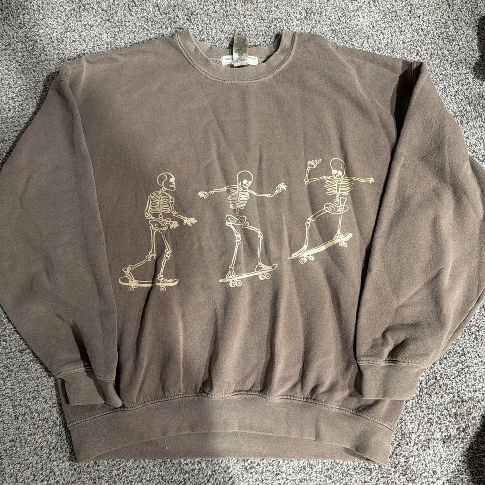 UO Brown Skeleton Graphic Crewneck Sweatshirt S/M